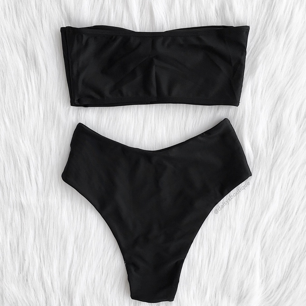 Black high waisted bandeau bikini set - Picture 3 of 4